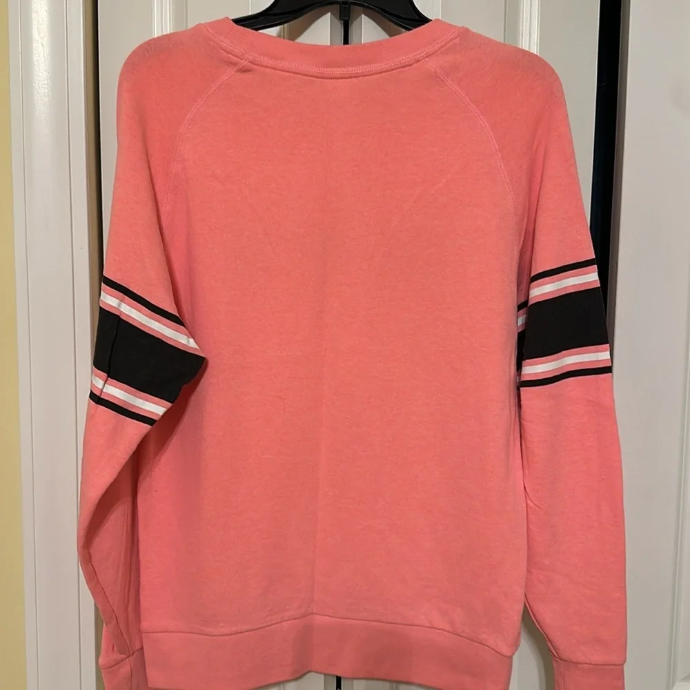 Victoria’s Secret PINK Sweatshirt Coral Pink Raglan Graphic Crewneck XS